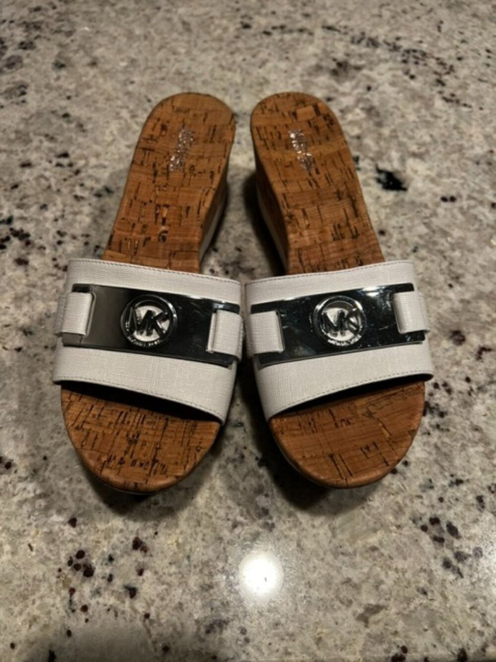 NEW!! White & Silver Michael Kors Cork Wedge Sandals 8M ~ discounted shipping! - Picture 2 of 5